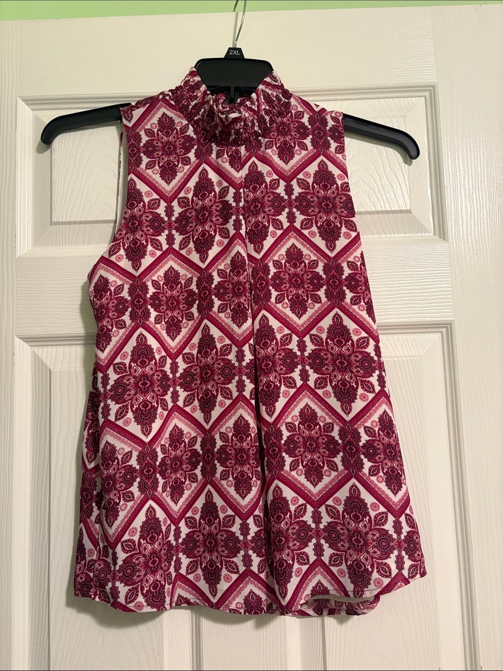 Pink Rose Burgundy and White High Neck Patterned Camisole